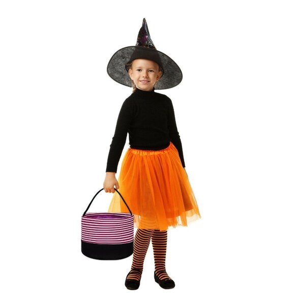 Purple & White Striped Halloween Bucket Bag Trick or Treat Reusable Candy Bag - Picture 6 of 6